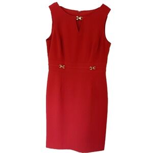 Red Sleeveless Sheath Dress‎ with Gold Accent - Career Cocktail Party